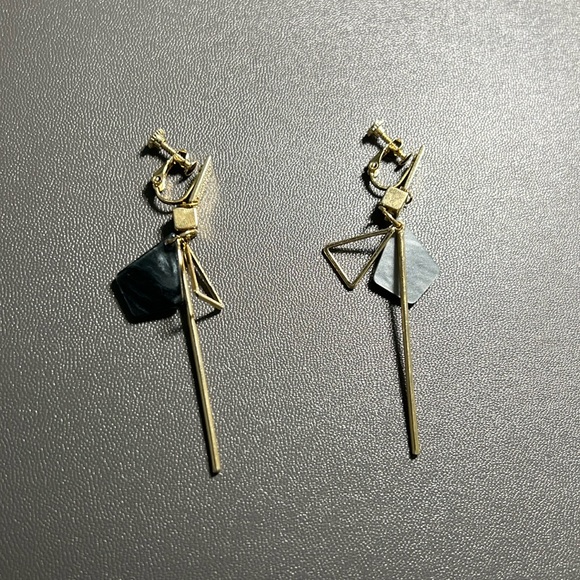Gold Geometric Clip-On Earrings | Modern Angular Earrings - Picture 1 of 3
